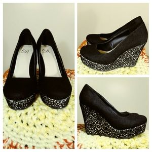 Women's black platform wedges